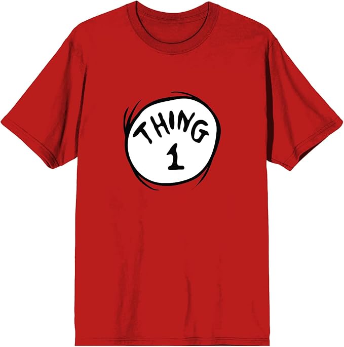Dr. Seuss Thing 1 and Thing 2 Adult Red Crew Neck Short Sleeve T-Shirt