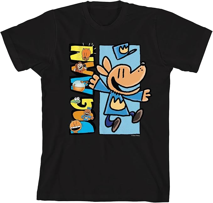 Dog Man Characters Inside Logo Youth Crew Neck Short Sleeve T-Shirt