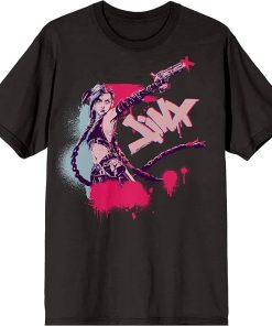 Arcane League of Legends Jinx Front & Back Art Adult Black Crew Neck Short Sleeve T-Shirt