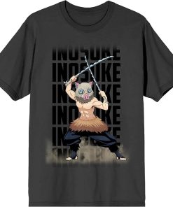 Demon Slayer Inosuke Hashibira Crew Neck Short Sleeve Charcoal Men's T-Shirt